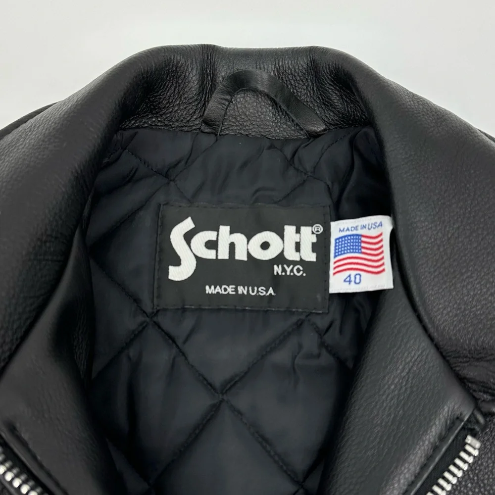 Schott NYC Black Leather Jacket Size 40/Medium - Made in USA - Picture 6 of 15